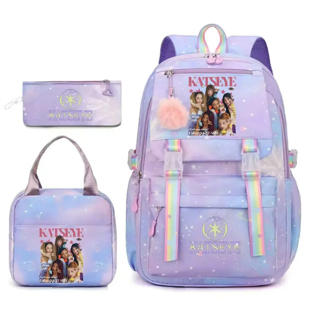 ensemble de sac à dos katseye print avec sac à lunch et trousse à crayons, sac à dos d'extérieur léger et respirant de grande capacité