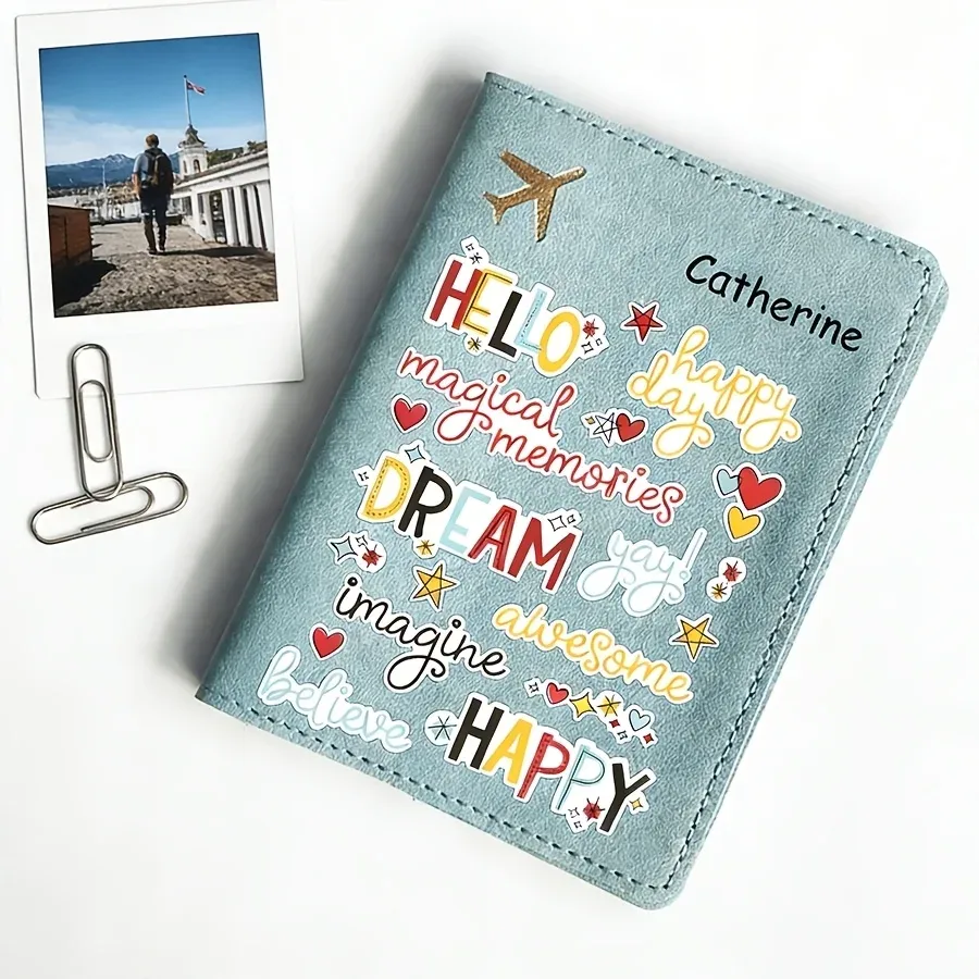porte-passeport personnalisé avec nom, portefeuille de voyage léger, étui à documents unisexe tendance, cadeau de voyage idéal