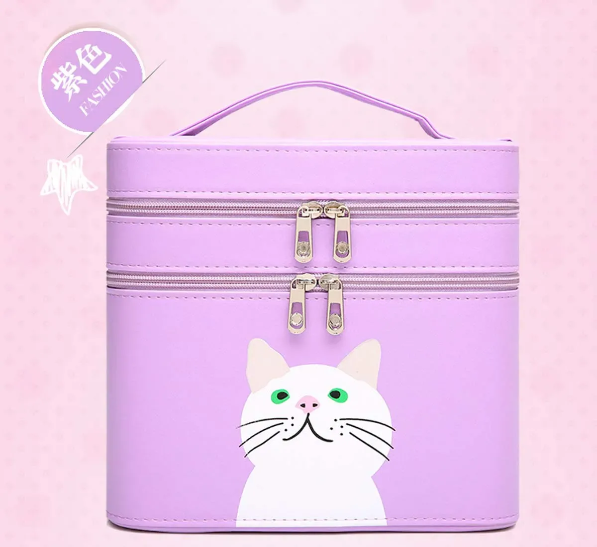 trousse de maquillage en pu pour chaton, sac de voyage portable, double boîte de rangement mignonne, couleur bonbon, vente en gros, nouveau