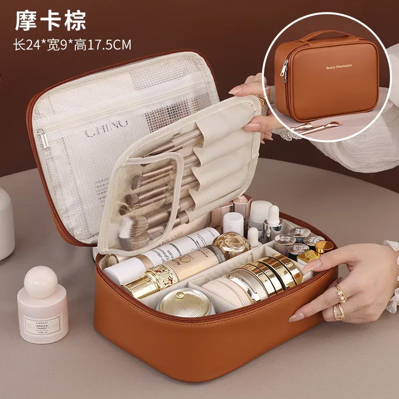 sac cosmétique en cuir moderne, ouvert, portable, détachable, multifonctionnel et imperméable, en gros, en stock, transfrontalier, le plus vendu