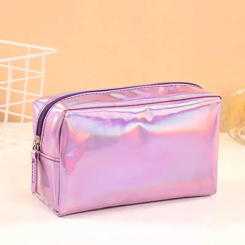 sac cosmétique laser couleur unie, étanche, portable, pour rangement de produits de toilette, sac cadeau maquillage, pochette de maquillage, organiseur de cosmétiques de voyage