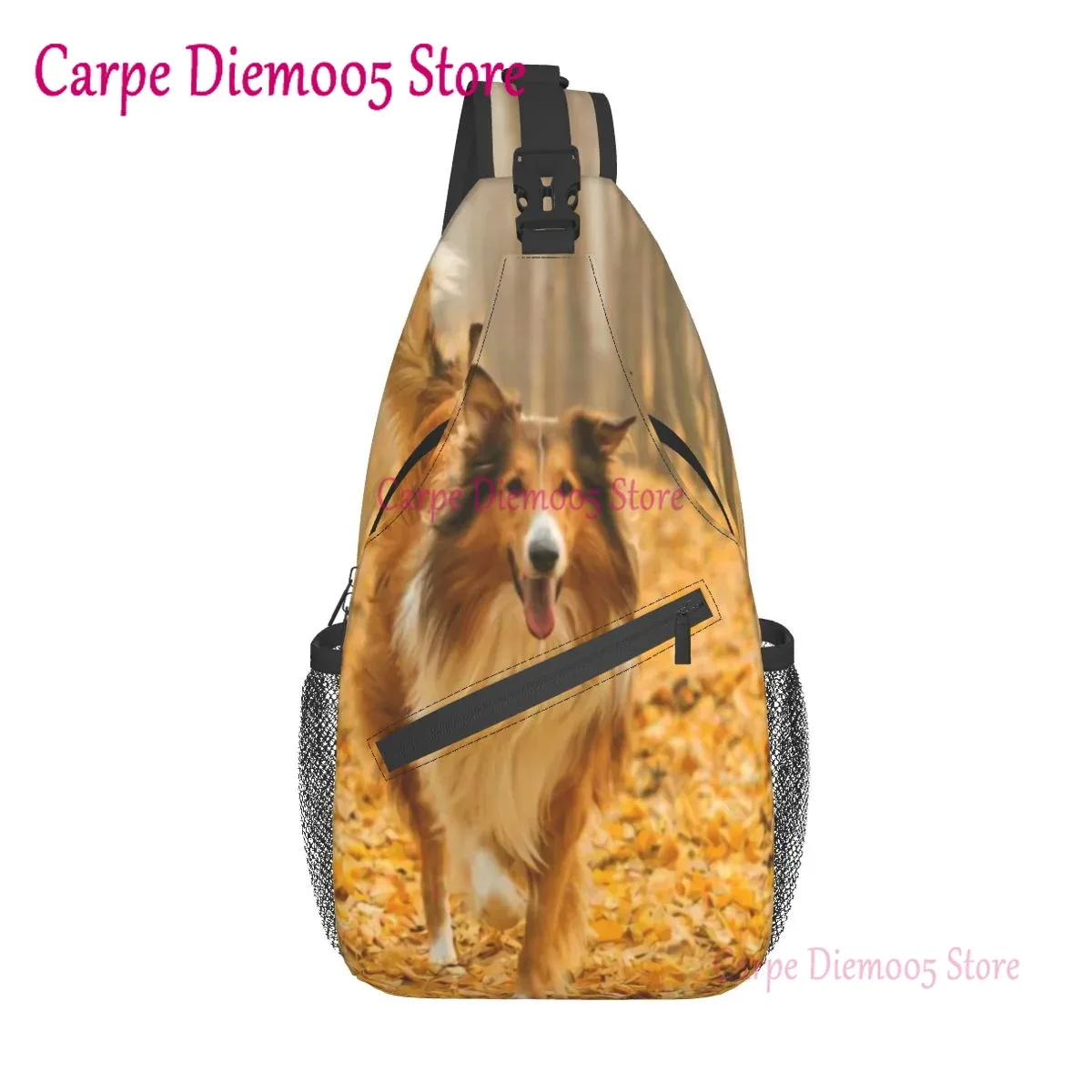 collie – sac à dos à bandoulière en corde, motif floral, triangle, canfeng, sac à dos pour voyage, randonnée, sac de jour