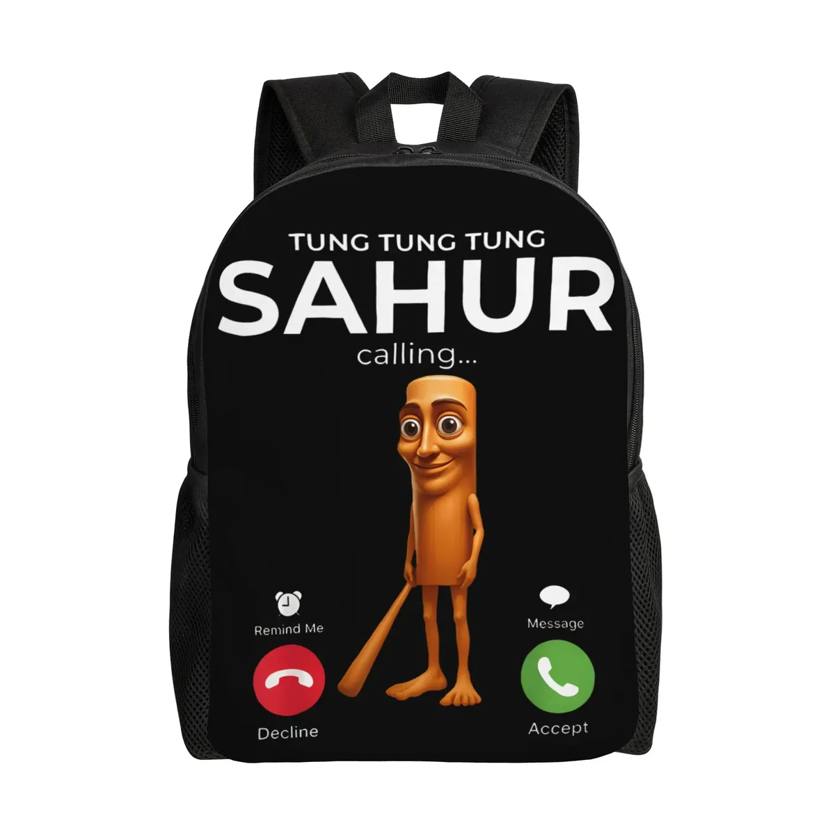 sac à dos unisexe tung sahur calling avec motif brainrot, en polyester, pour loisirs, lycée, sport, design moderne