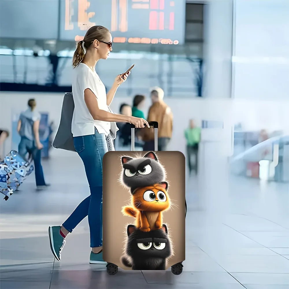 1PC Housse de bagage imprimée chat mignon pour bagages de 18 à 32 pouces ; Accessoires de voyage anti-poussière et élastiques pour une protection efficace