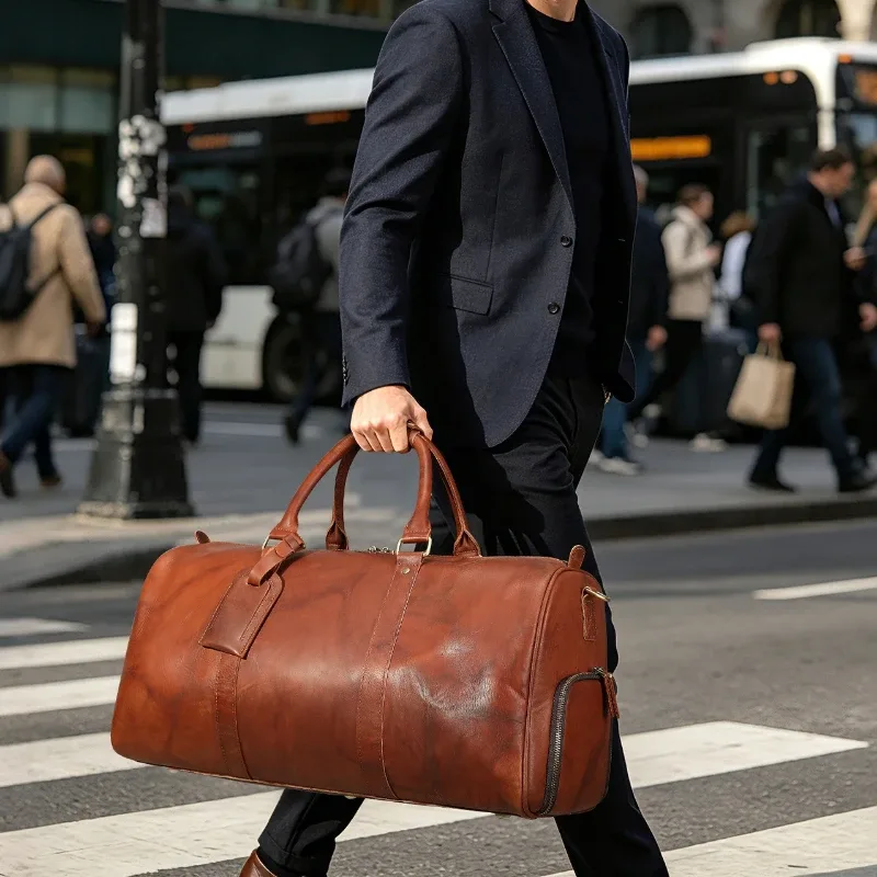 sac de voyage en cuir véritable pour homme avec compartiment à chaussures, sac de sport en cuir de vachette de qualité supérieure, sac de week-end à bandoulière