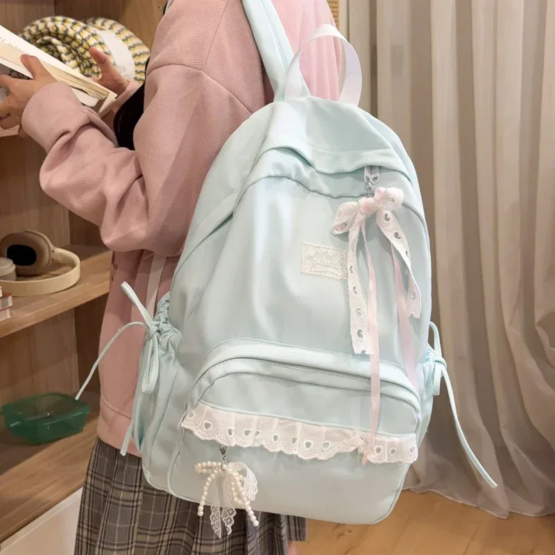 sac à dos élégant pour étudiantes, grande capacité, décontracté, avec nœud, en nylon souple, style preppy, pour filles, idéal pour le shopping et les sorties