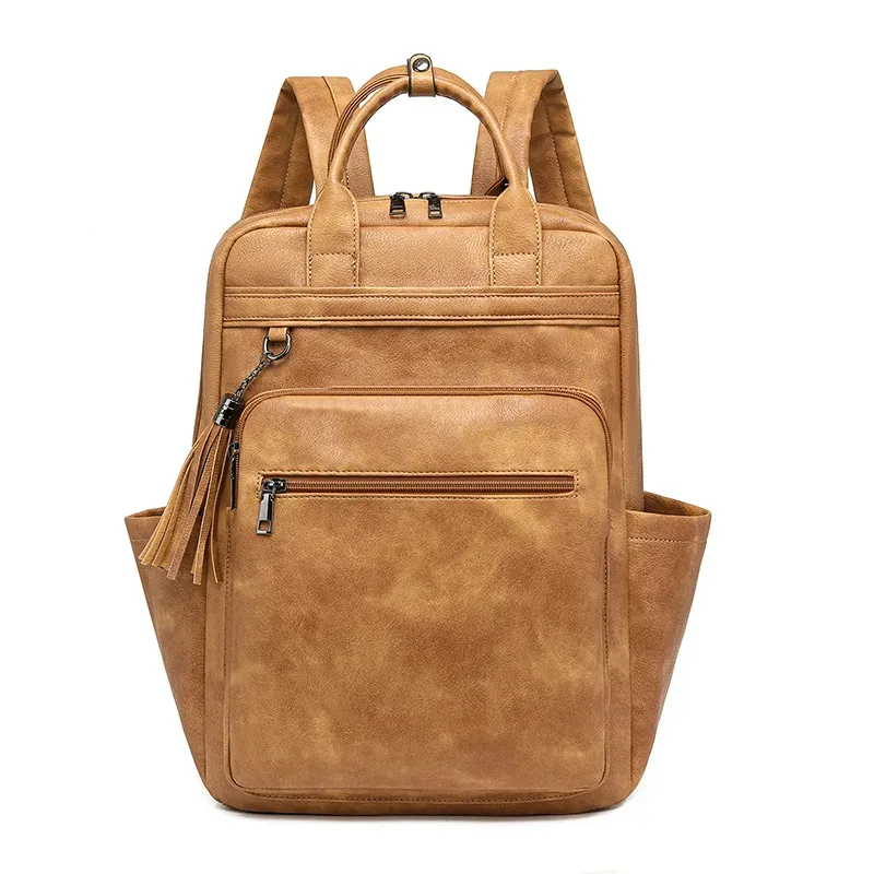 sac à dos cuir pu vintage dames – conçu pour ordinateur 15.6 pouces, parfait comme daypack collège, sac bureau et valise de voyage, détails rétro charmeur, matériaux durables, compartiments, s’adapte à tous les moments