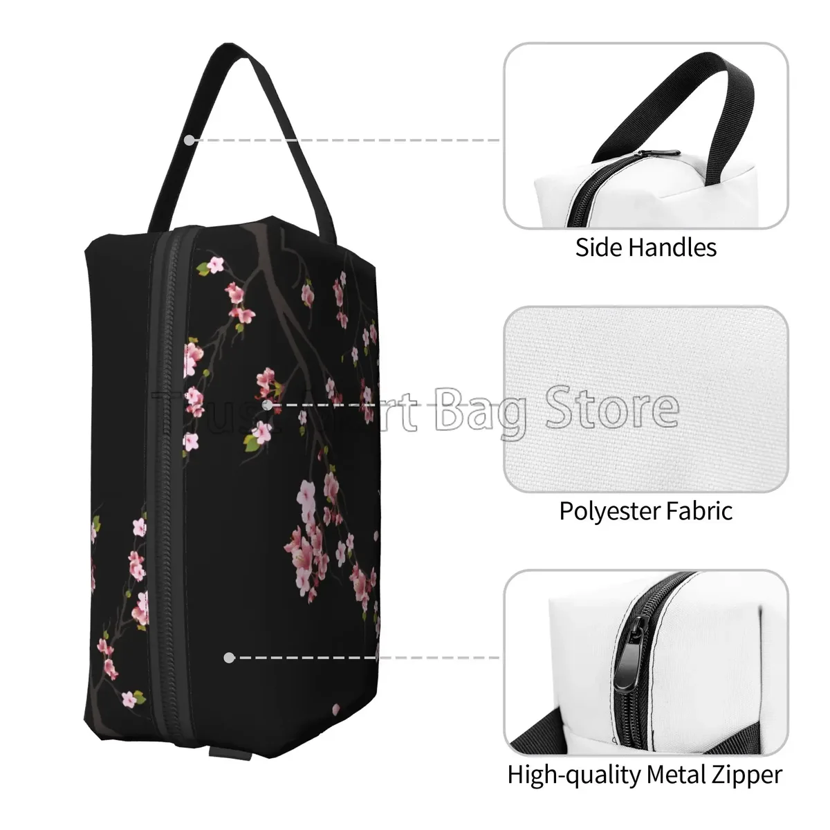 sacs à cosmétiques japonais sakura imprimés fleurs de cerisier pour femmes, pochette de toilette de voyage à fermeture éclair, grand sac de maquillage résistant à l'eau, cadeau