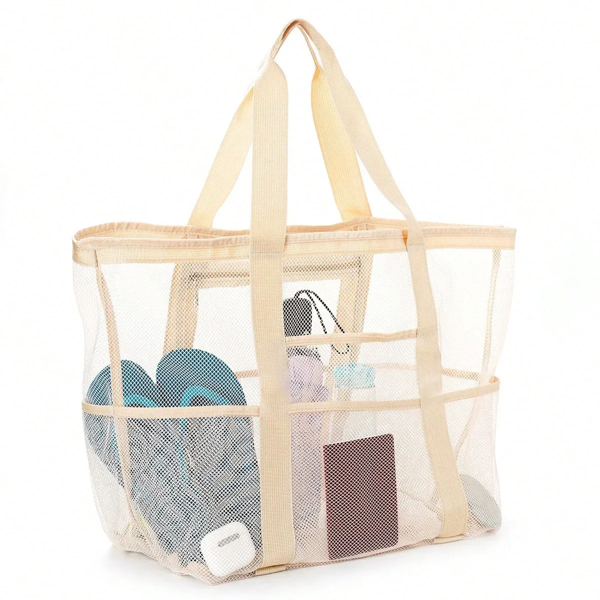 sac fourre-tout en maille respirante multi-poches de grande capacité, à séchage rapide, sac de rangement multi-compartiments pour articles de sport et de natation