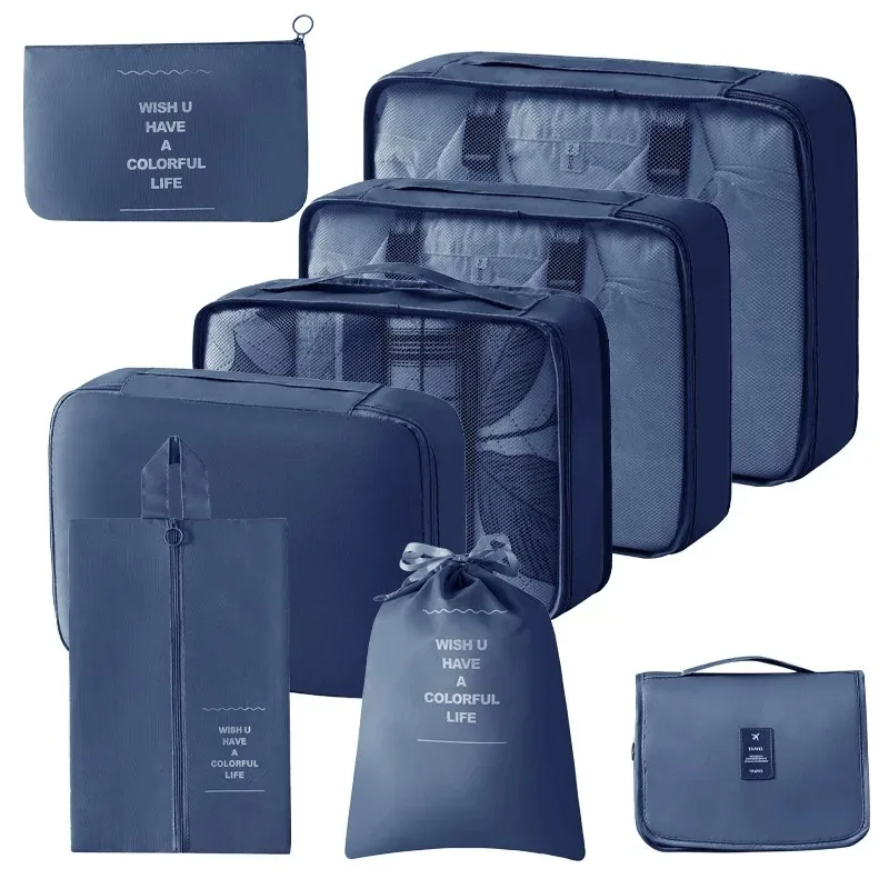 ensemble de 8 organiseurs de voyage, cubes de rangement pliables portables pour valises, pour vêtements, chaussures, pochettes de rangement, sacs de rangement pour bagages