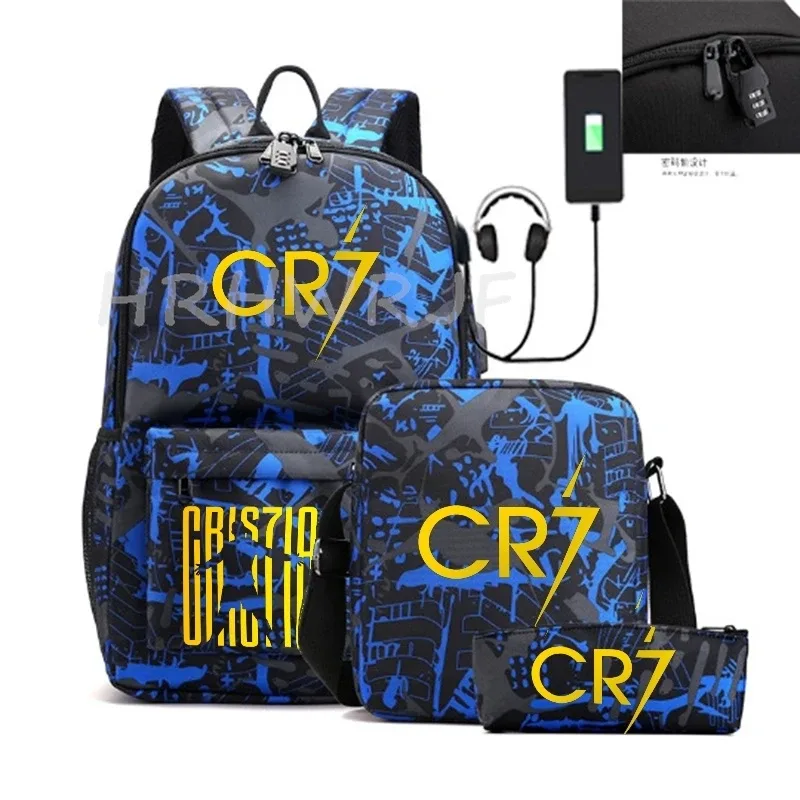 sacs à dos sport décontractés cr7, lot de 3, légers et simples, grande capacité, pour adolescents, ordinateurs portables, école, femmes, hommes, voyage, usb, anti-vol, mochilas