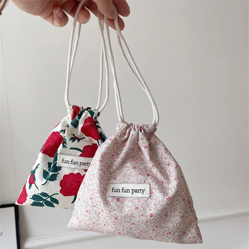 sac de rangement floral en coton et lin pour femme, pochette de maquillage mignonne, rangement de proximité, finition, poudres, bonbons, bijoux, cadeau de noël