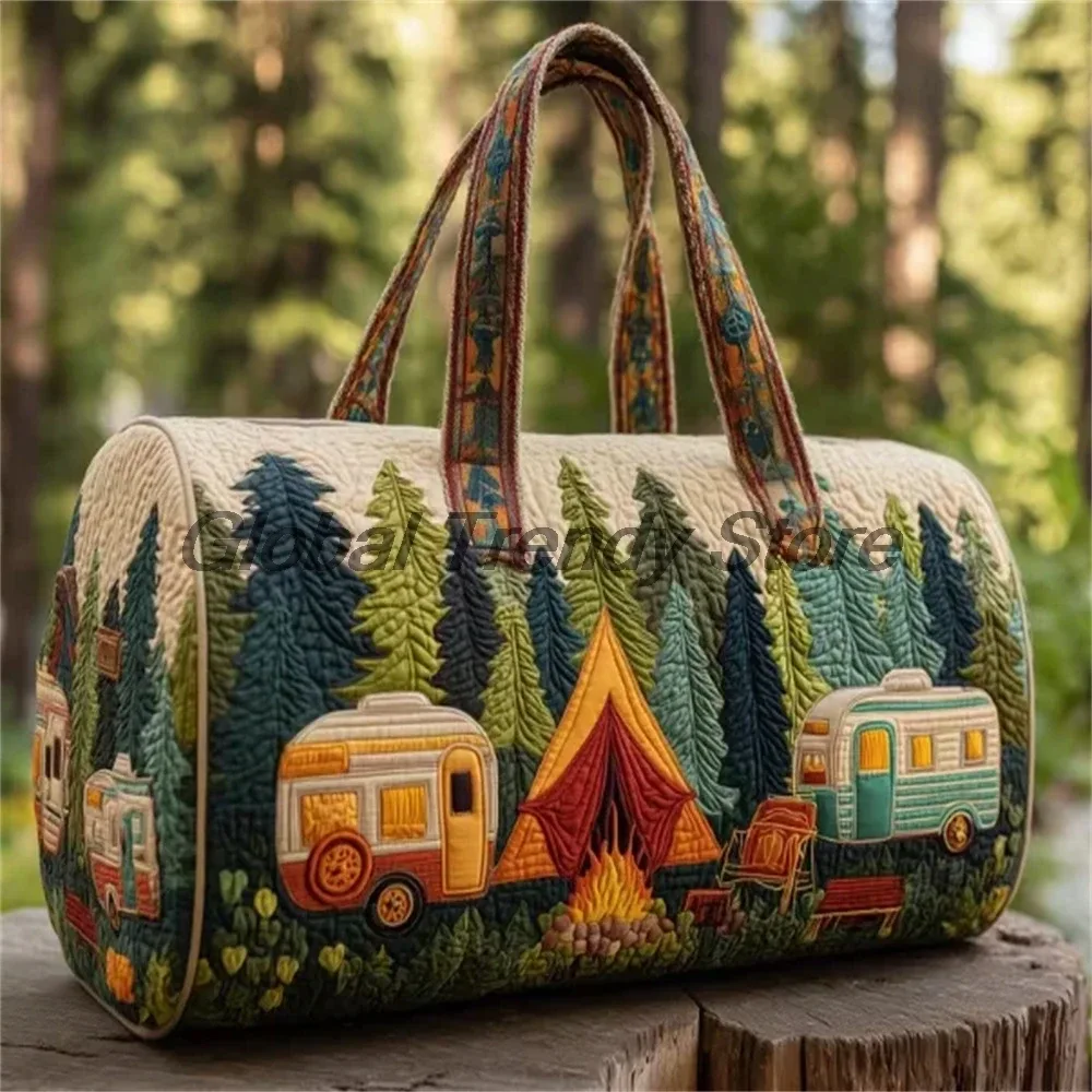 sac de voyage matelassé pour homme, motif floral et bus de la paix, sac fourre-tout décontracté pour femme, sac de week-end