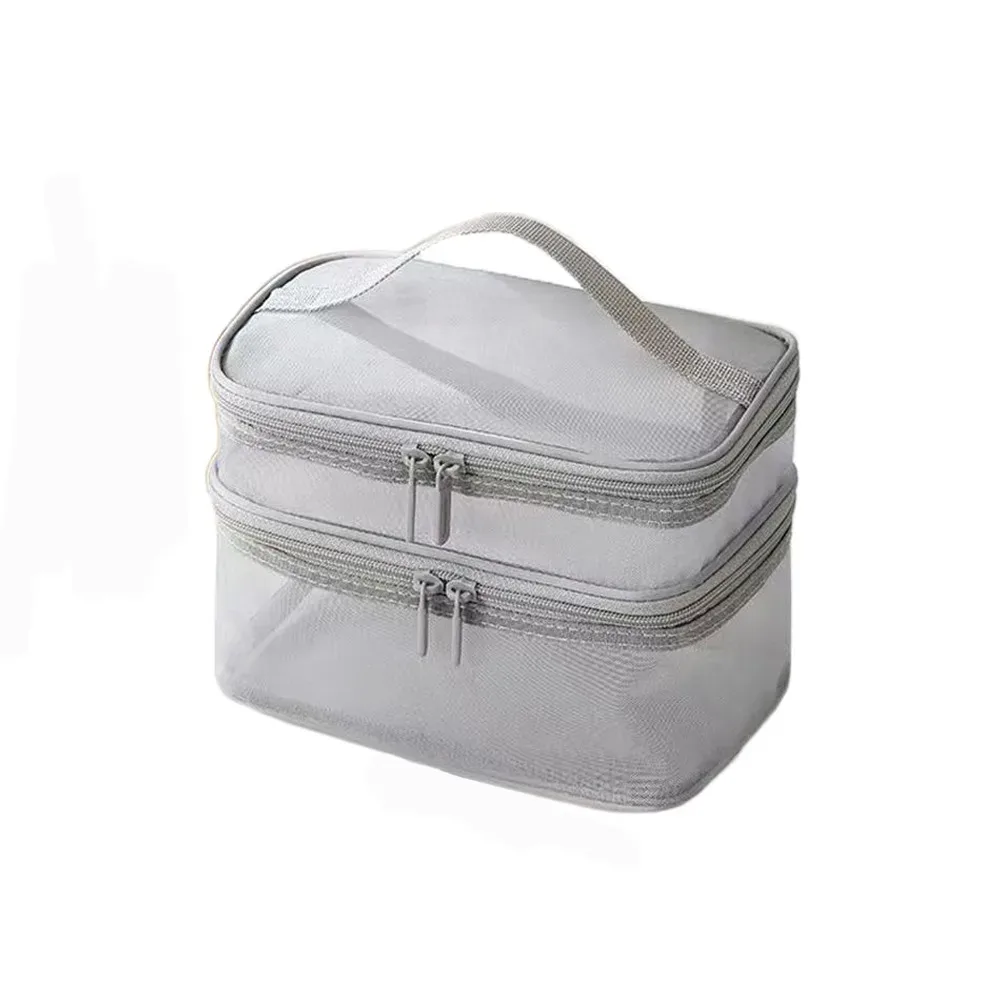 sac de voyage portable en maille transparente à 2/3 couches, grande capacité, trousse de toilette, trousse de maquillage à 2/3 couches, organisation des articles de toilette