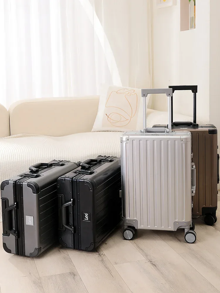 valise en alliage d'aluminium et de magnésium pour hommes et femmes, étui à roulettes expressément encadré en aluminium, voyage d'embarquement en métal, 24 po, 20 po