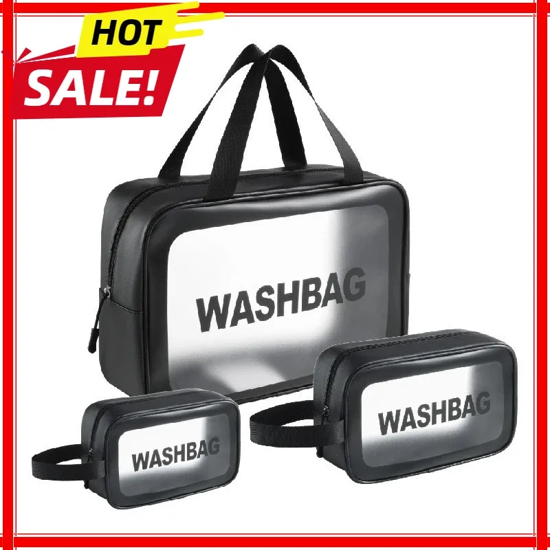 sac de maquillage en pu double transparent, séparation sèche-humide, sac de lavage portable, sac de rangement de cosmétiques, voyage fitness, essentiels de natation