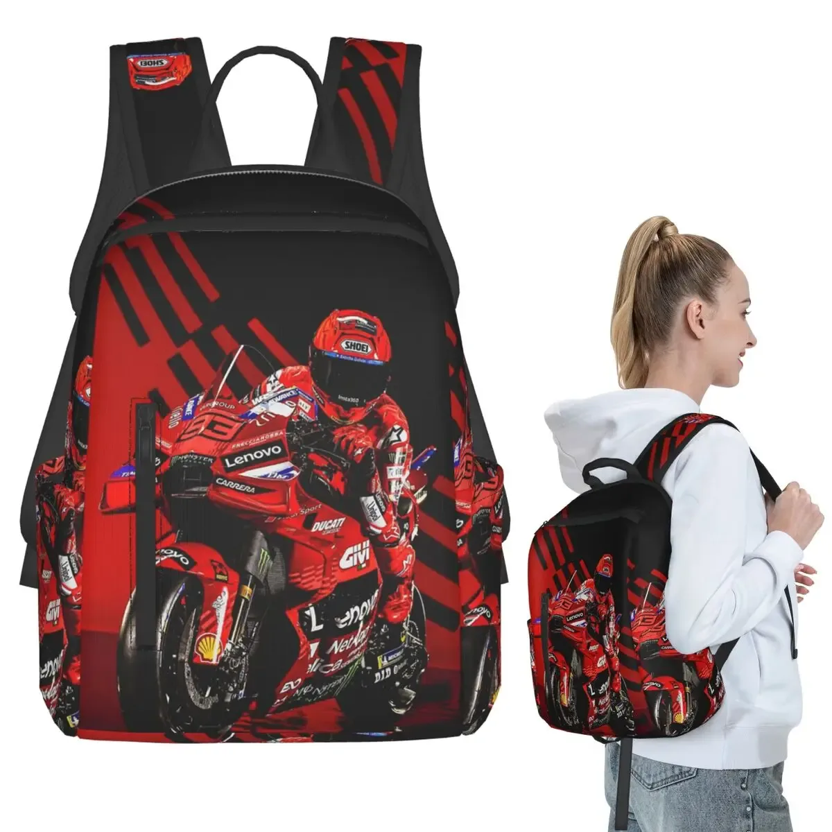 Sac à dos de course de moto Marqueze, sac à livres pour étudiants garçons et filles, sac d'école pour enfants, sacs à bandoulière pour ordinateur portable pour hommes et femmes
