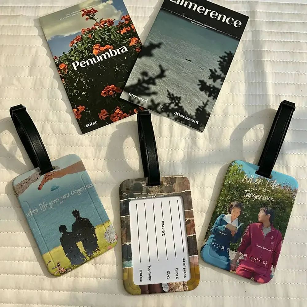 étiquette de bagage en pvc "when life gives you tangerines" de korean tv avec carte d'information et étiquette anti-perte pour valise, sac à dos, voyage