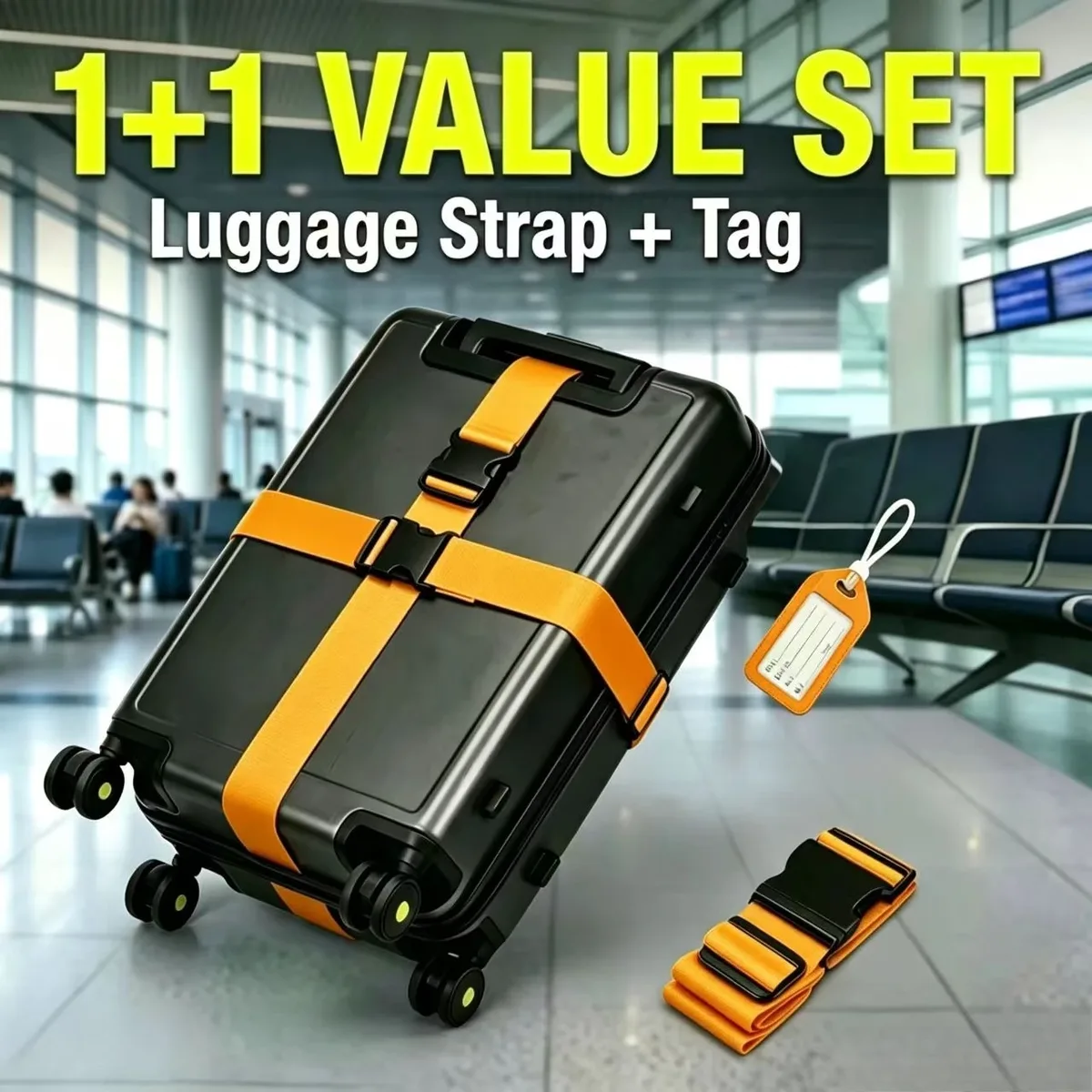 ensemble de 2 pièces (1 sangle de bagage et 1 étiquette), sangle de bagage colorée tsa, corde de bagage, longueur réglable librement pour renforcer les bagages à main, convient aux valises/sacs à main, accessoires d'amélioration des bagages de voyage (identification rapide des bagages), longueur réglable librement pour renforcer les bagages à main, cadeau d'halloween/de noël