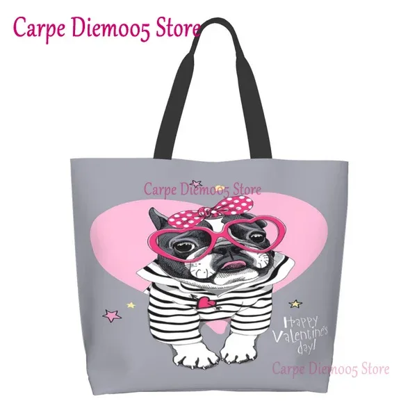 sac fourre-tout grande capacité pour femme, sac d'épicerie pour femme, bouledogues français mignons, initié