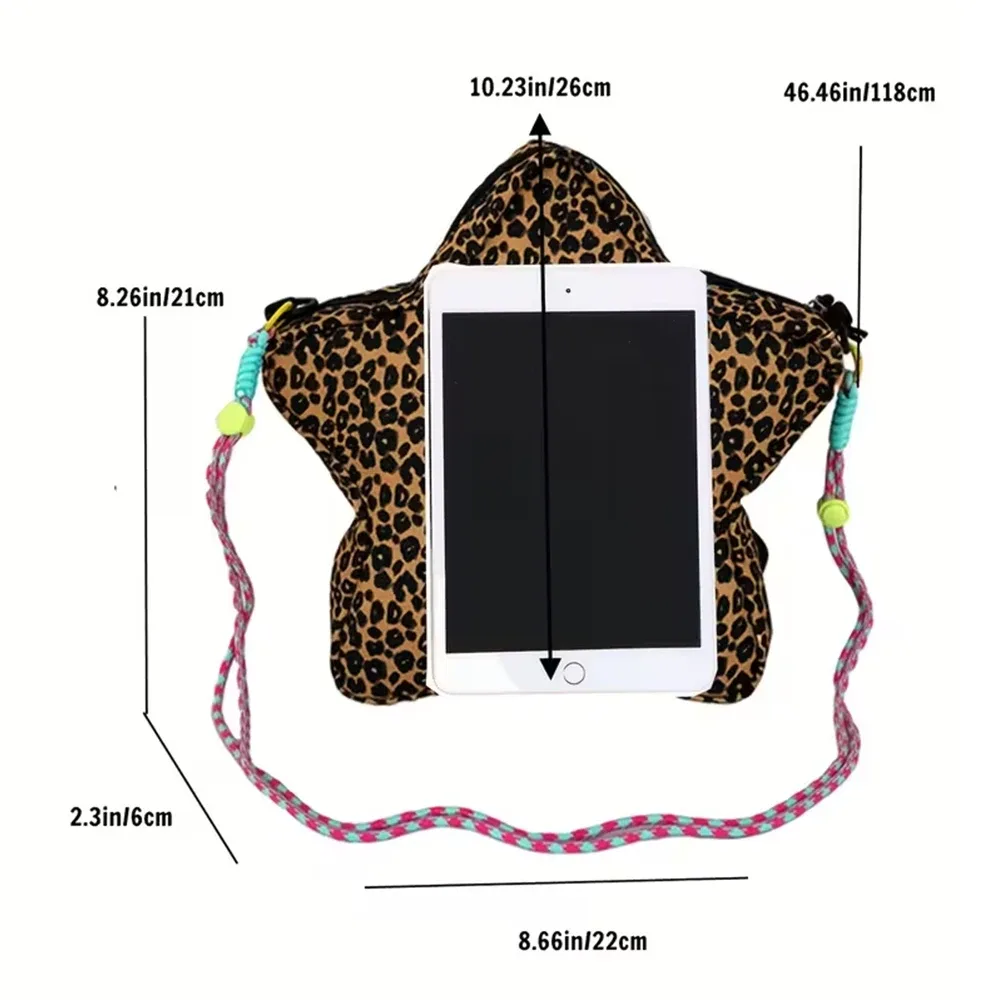 sac à dos en forme d'étoile imprimé léopard pour femmes, sac à dos décontracté pour voyage, sac à bandoulière à la mode avec longue sangle d'épaule