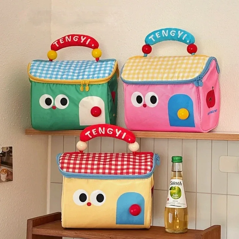 Sac de maquillage mignon style cottage, grande capacité, multifonctionnel, sac isotherme pour le déjeuner, sac à main, trousse de beauté