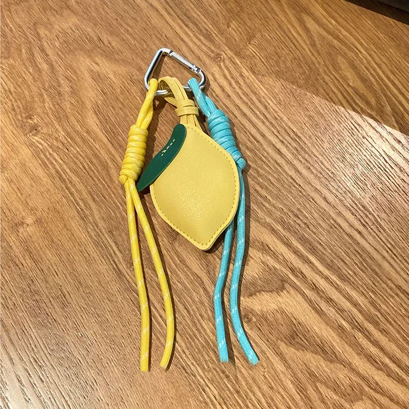 pendentif de sac à dos en cuir motif citron d'été, porte-clés en corde tressée en nylon, ornement décoratif