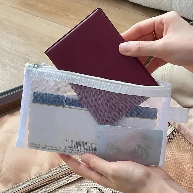 Porte-passeport de voyage en maille transparente, sac organisateur de cartes d'identité et de billets, pochette à fermeture éclair pour documents, 1/3/5 pièces