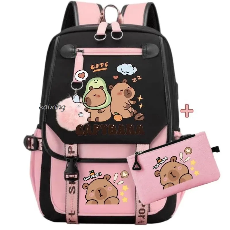 sacs à dos 2 pièces, ensemble kawaii capybara, légers, respirants, grande capacité, pour l'école, pour femmes et hommes, pour les voyages, meilleurs cadeaux