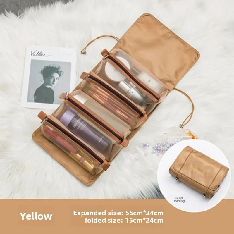 sac de maquillage pliable 4 en 1, grande capacité détachable, organiseur de cosmétiques et de produits de toilette portable avec poignée