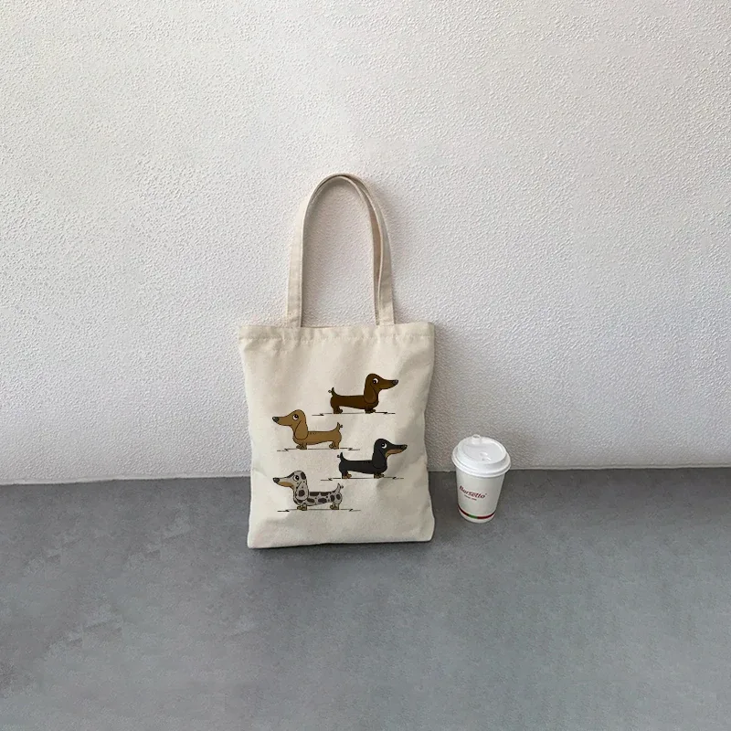 sac fourre-tout imprimé teckel fantaisiste pour femmes, sac à bandoulière, design animal de dessin animé ludique pour les amoureux des chiens, achats décontractés et quotidiens