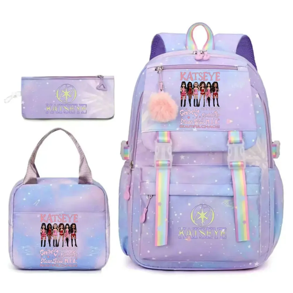 ensemble de sac à dos katseye print avec sac à lunch et trousse à crayons, sac à dos d'extérieur léger et respirant de grande capacité
