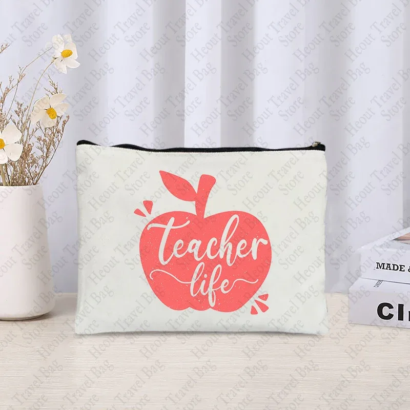trousse à cosmétiques pour enseignants, sac de maquillage à fermeture éclair, boîte à crayons, rangement de rouge à lèvres, cadeaux de remerciement pour enseignants, retour à l'école, chimzipper