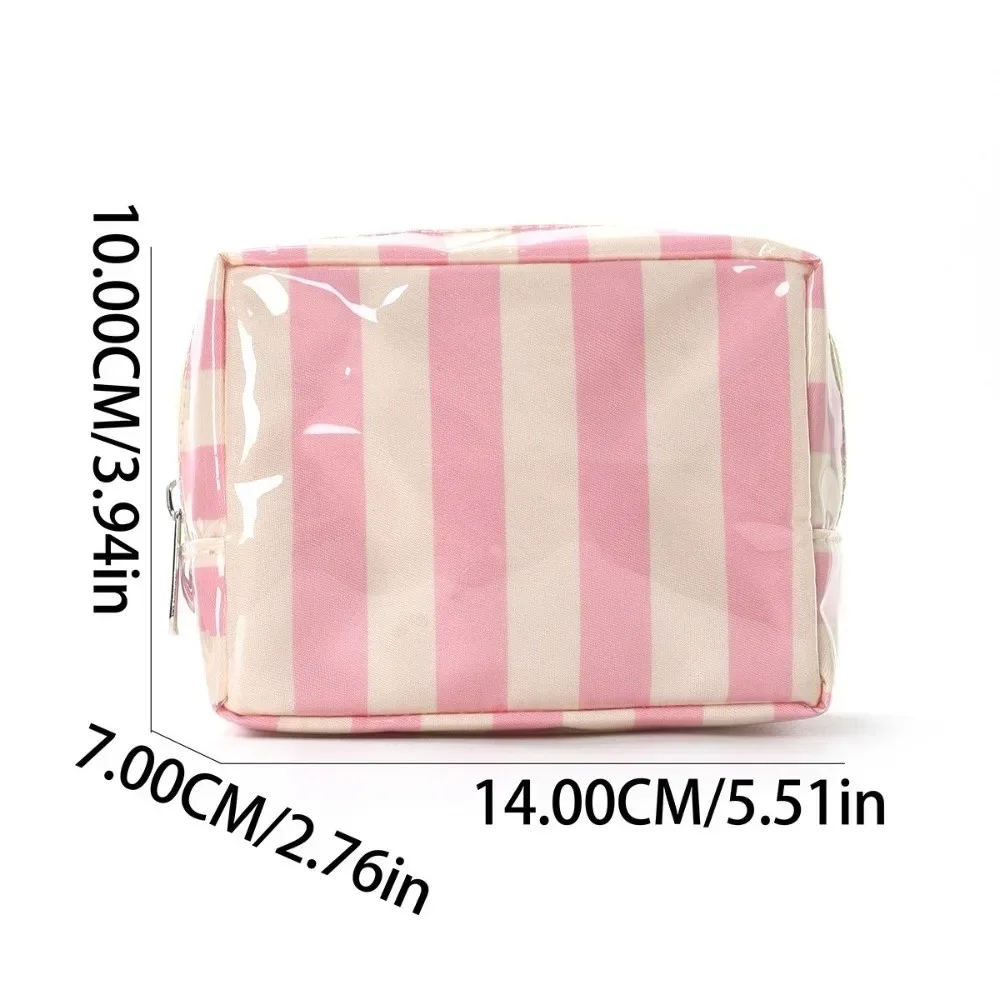 nouvelle trousse de maquillage de petite taille en pvc, design rayé, trousse de toilette légère, imperméable, pochette cosmétique pour les voyages