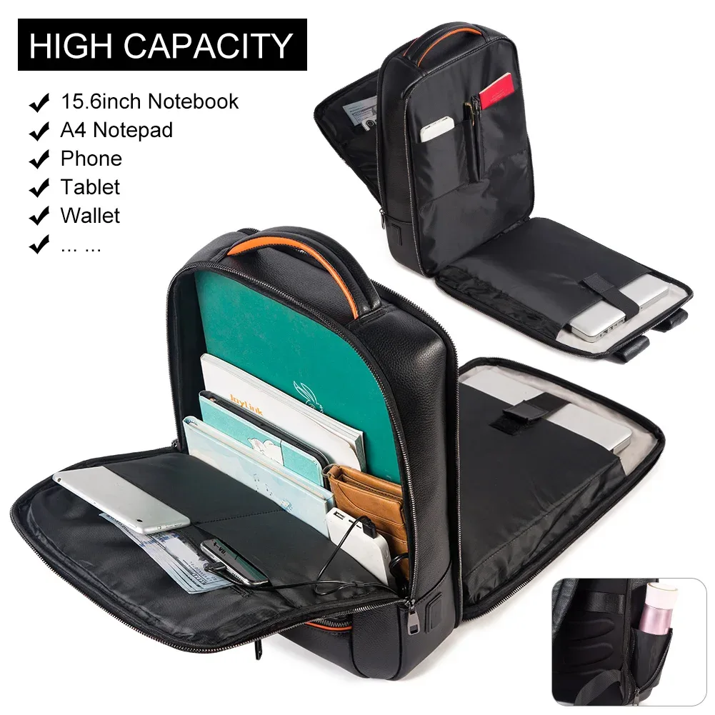 humerpaul-sac à dos durable pour ordinateur portable, en cuir véritable, avec port de chargement usb, pour voyage, multifonctionnel
