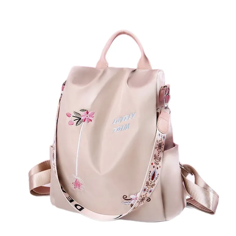 sac à dos oxford imperméable pour femmes, sac d'école antivol à la mode, sac à main de voyage de grande capacité avec broderie de styliste