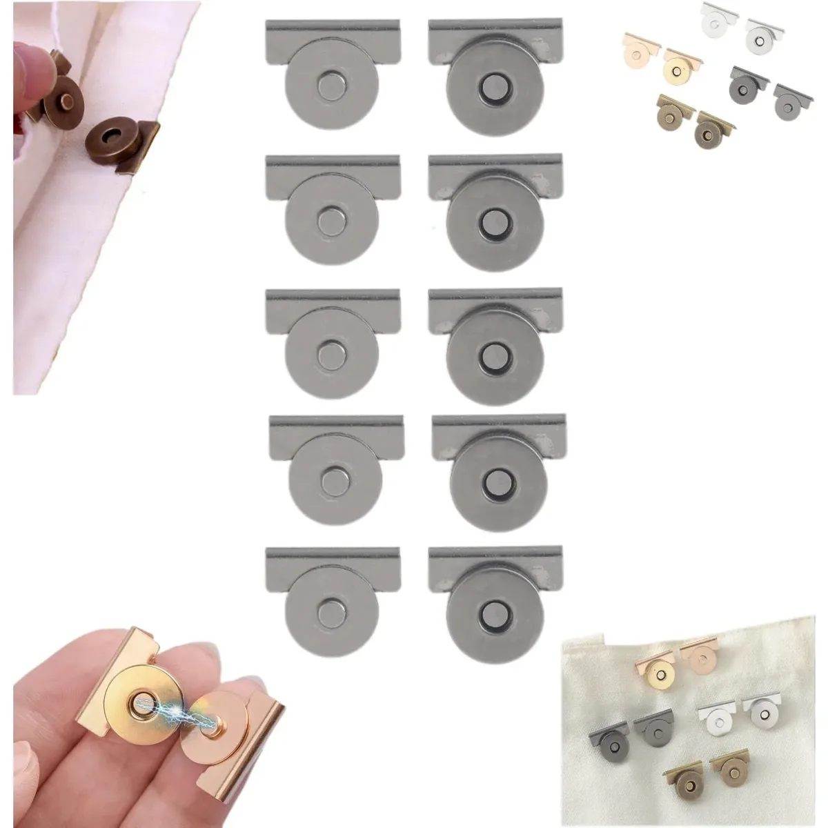5 paires de boutons à pression en métal, fermoir à boucle magnétique sans couture pour sacs fourre-tout, vêtements et artisanat de bricolage, clip sans couture pour sac à main