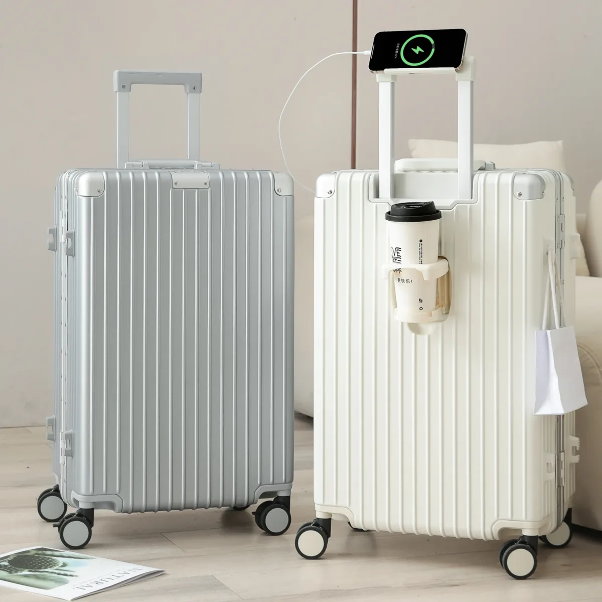 valise à roulettes 20/24/26/28 pouces, coque rigide en pc, avec cadre en aluminium, serrure tsa, valise de voy