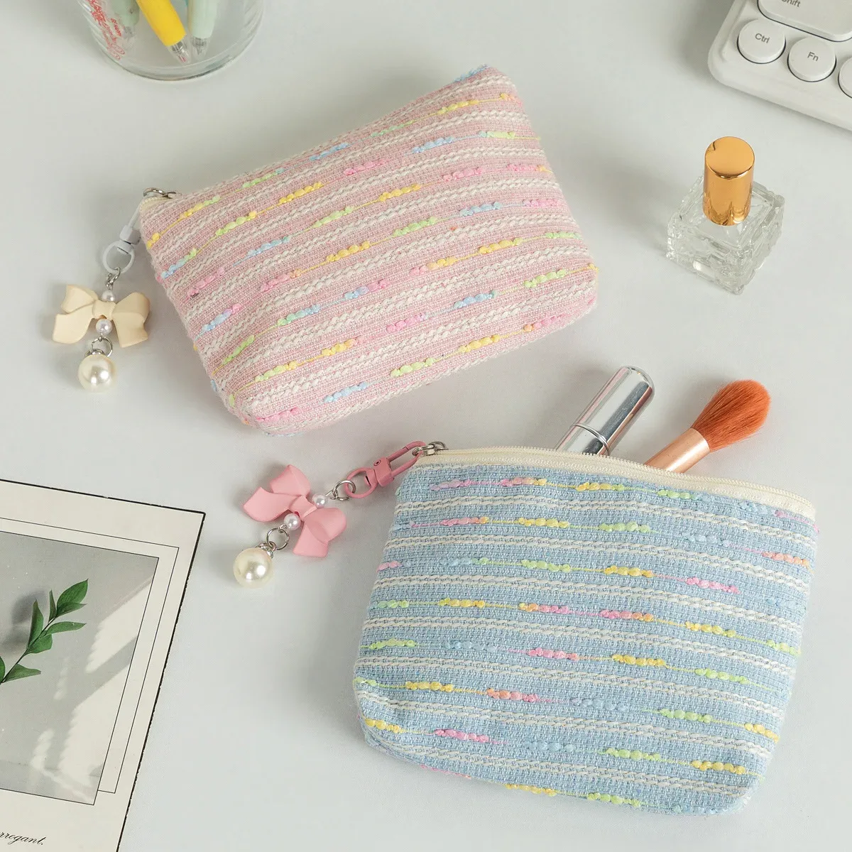 petit sac de maquillage cosmétique, mini sacs de rangement rayés pour femmes, étui de maquillage pour rouge à lèvres, sac à main mignon pour enfants, pochette pour pièces de monnaie