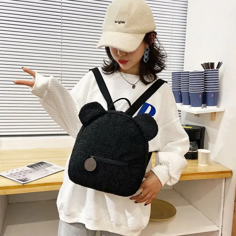 sac à dos en peluche mignon petit ours oreille sac à dos grande capacité dessin animé étudiant sac à dos