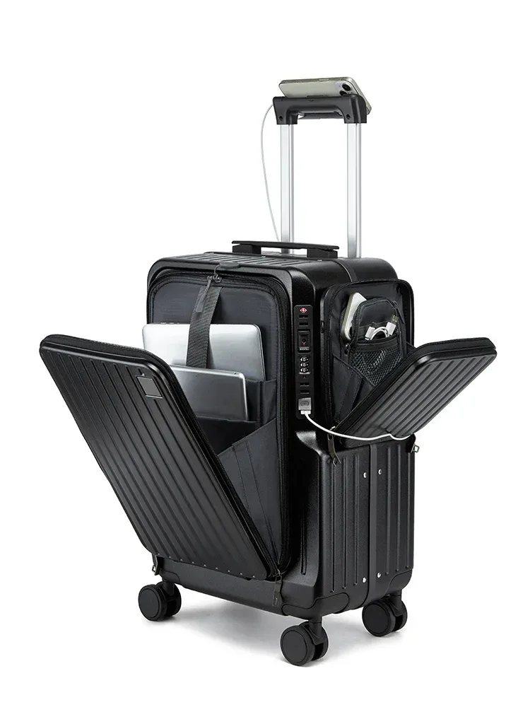valise à bagages à main à ouverture frontale, boîtier de chariot multifonctionnel de 20 pouces, cabine de voyage, verrouillage par mot de passe, étui à bagages, sacs de voyage