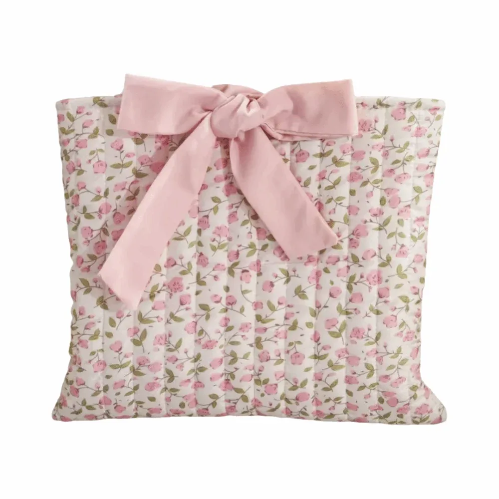 sac de rangement portable pour livres à motif floral, grande capacité, léger, organiseur de cosmétiques, design matelassé, trousse de maquillage avec nœud papillon, style universitaire