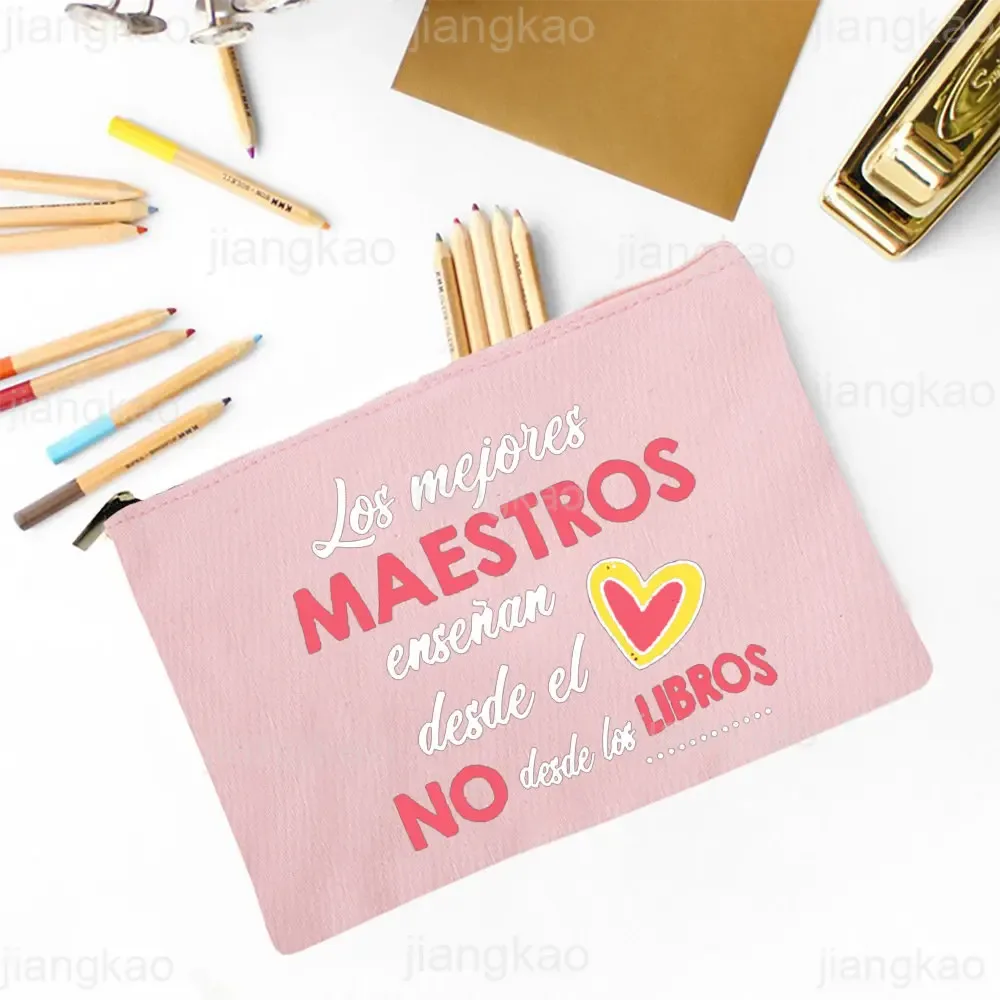 sac à crayons imprimé espagnol, meilleur professeur dans le mot, école, fournitures de papeterie, sacs de rangement, trousse de maquillage de voyage, poudre de toilette, cadeaux