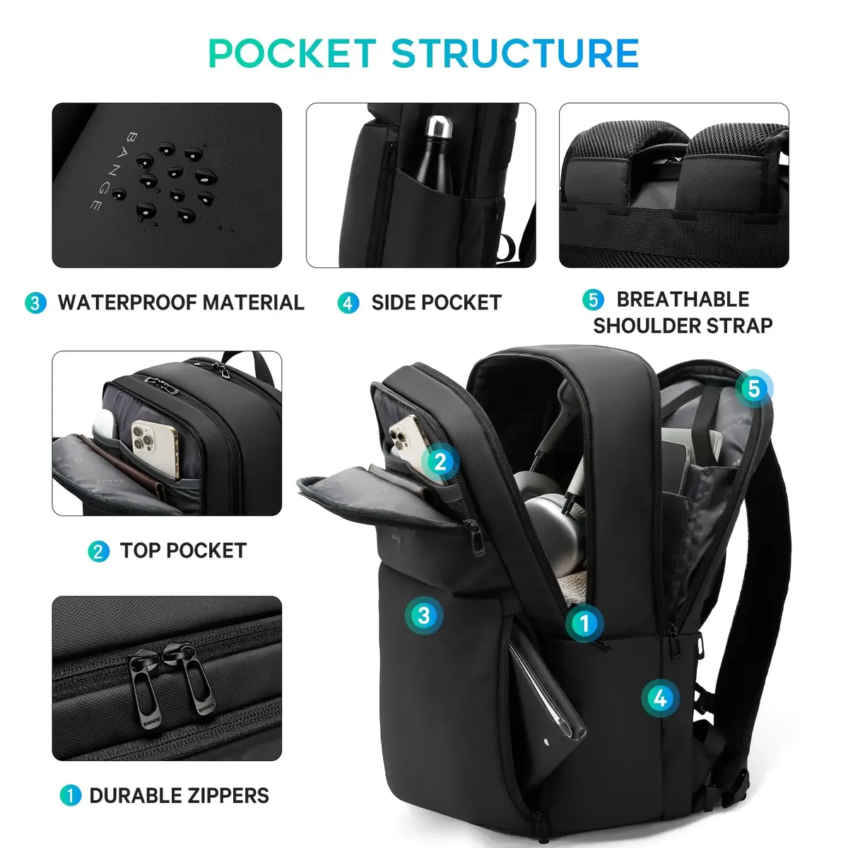 bange sac à dos de voyage intelligent vol d'affaires approuvé sac à dos de transport grande capacité 15.6 pouces sac à dos pour ordinateur portable pour hommes
