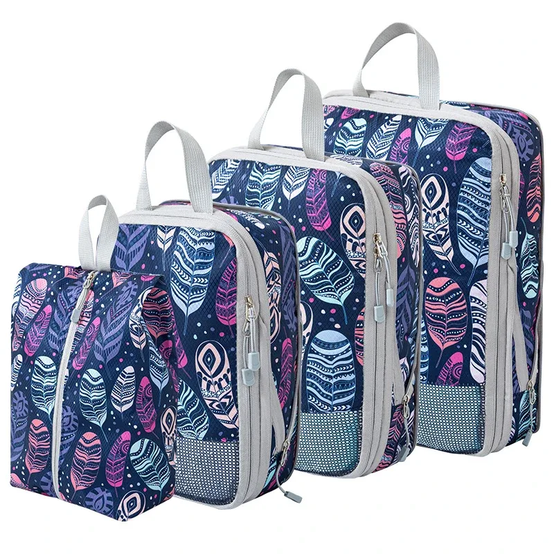 4 pièces de cubes de compression de voyage imperméables pour organiser les vêtements et ranger les affaires dans les valises et bagages.