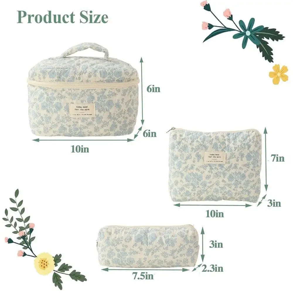 sac de maquillage en coton matelassé pour femmes, 1 pièce, mignon, fermeture éclair, organisateur de cosmétiques, sac à main en tissu en forme de boîte, trousse de toilette portable pour filles
