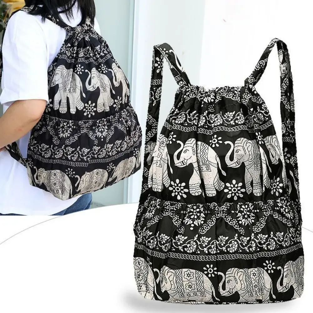 sac à cordon imprimé floral décontracté, sac de shopping portable en polyester imperméable, sacs à dos pliables légers pour adolescentes