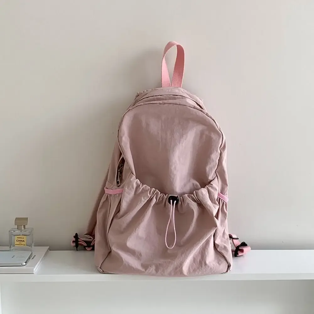 sac à dos décontracté de style coréen avec cordon de serrage, pliable, léger, en nylon doux, couleur unie, sac fourre-tout, sac à bandoulière pour employé de bureau