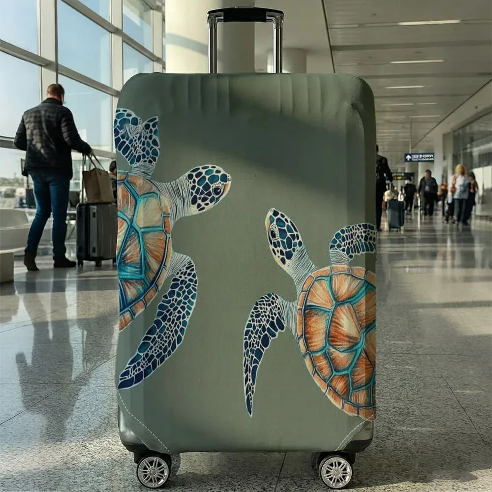 housse de protection pour bagages motif double tortue des profondeurs, convient aux bagages de 18 à 32 pouces, avec protège-poignées, accessoire de voyage