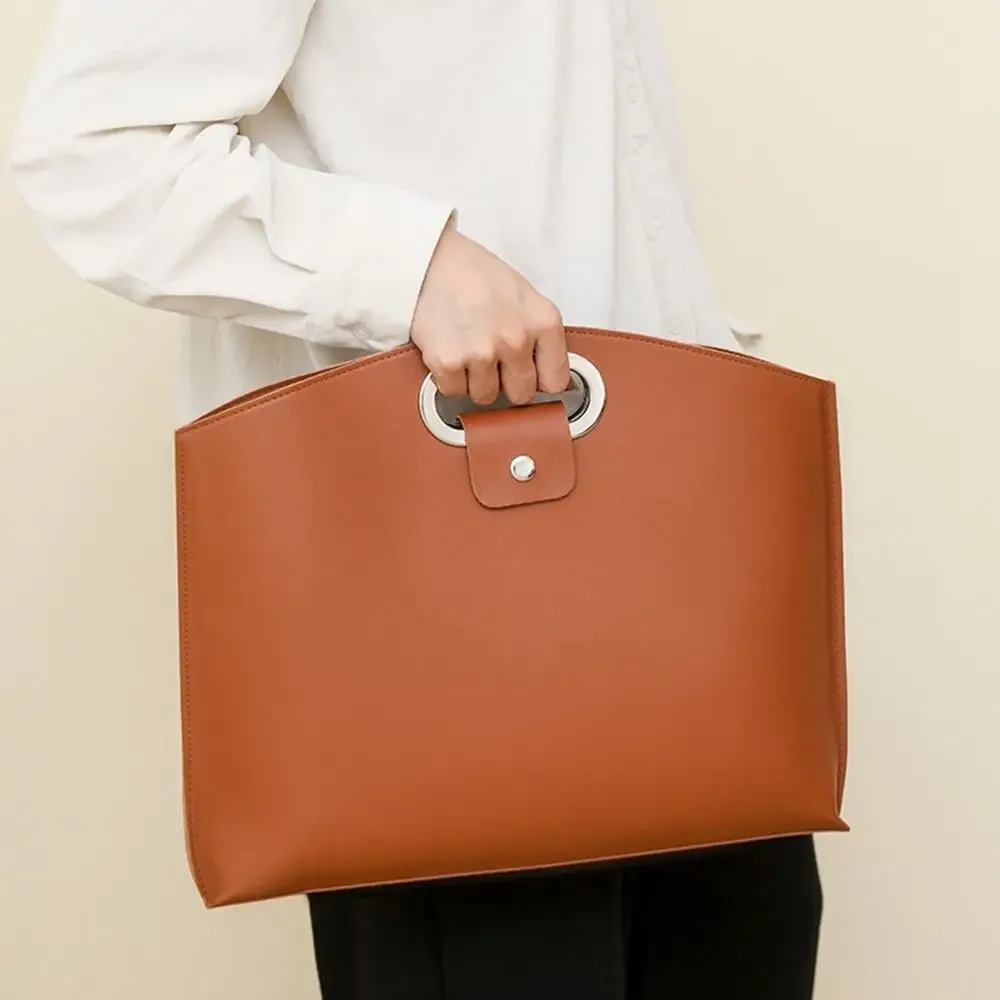 Sac fourre-tout décontracté en PU pour documents de bureau, couleur unie, grande capacité, sac à main, sacoche pour ordinateur portable, porte-documents pour femmes